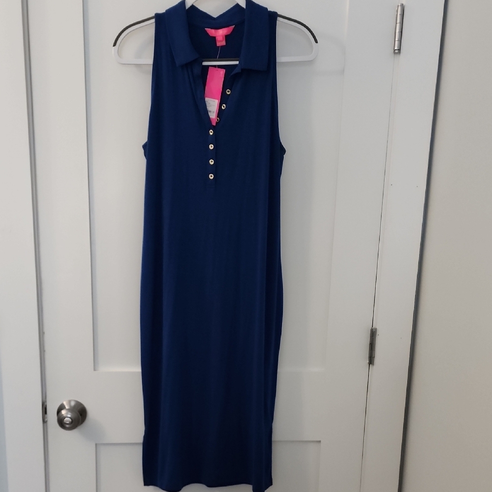 Lilly Pulitzer Navy Sleeveless Polo Dress With Gold Buttons - New With Tag Large